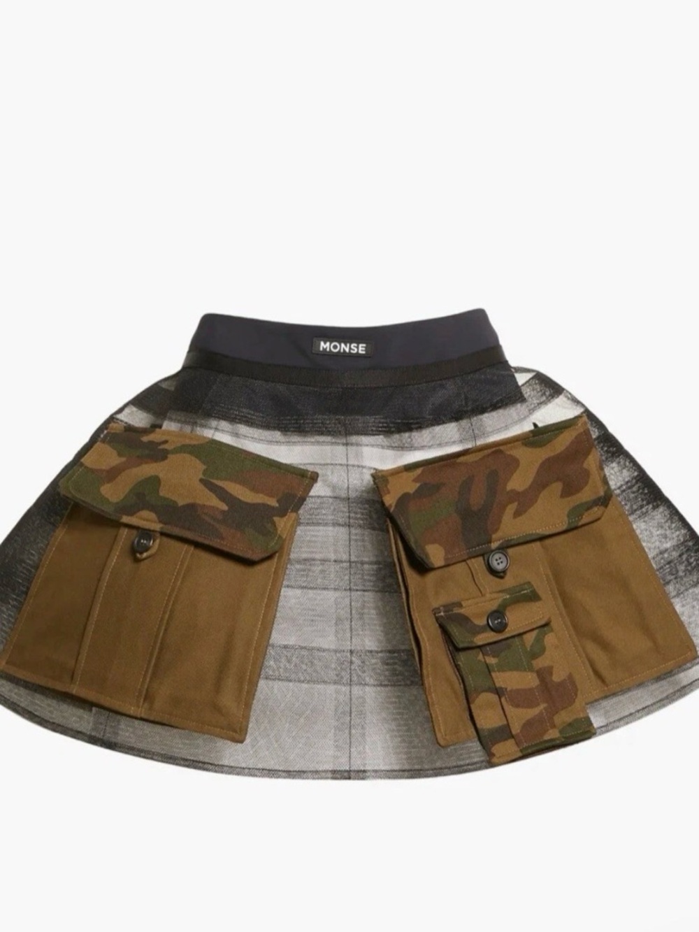 MONSE Black Tulle Mini Skirt with Olive Camouflage Cargo Pockets RUNWAY piece